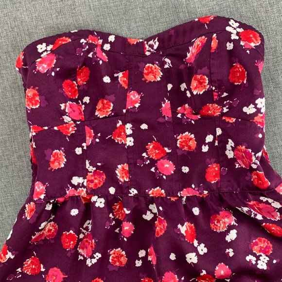 American Eagle Sleeveless Bustier Top Cute Floral Peplum Purple Red Pink Medium - Picture 2 of 9